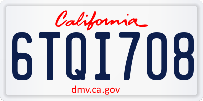 CA license plate 6TQI708