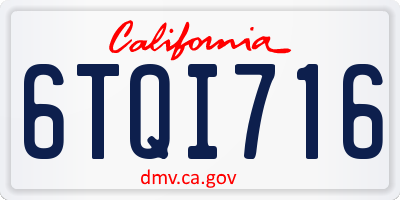 CA license plate 6TQI716