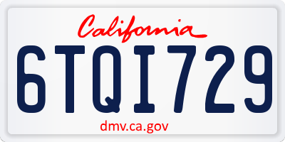 CA license plate 6TQI729