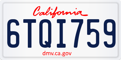 CA license plate 6TQI759