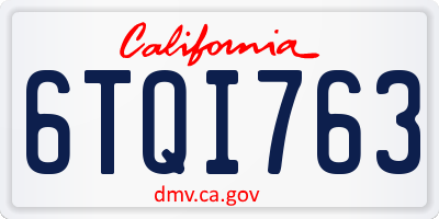 CA license plate 6TQI763