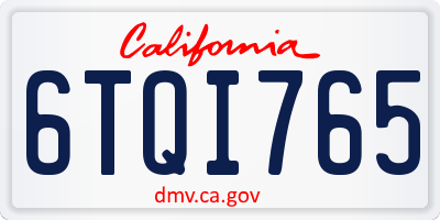 CA license plate 6TQI765