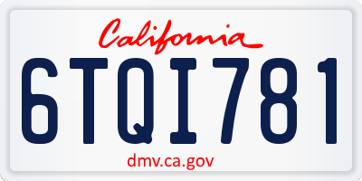 CA license plate 6TQI781