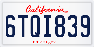 CA license plate 6TQI839