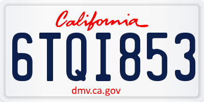 CA license plate 6TQI853