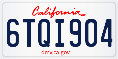 CA license plate 6TQI904