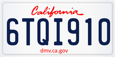 CA license plate 6TQI910