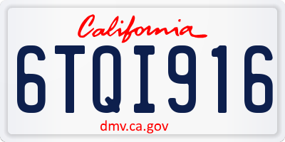 CA license plate 6TQI916