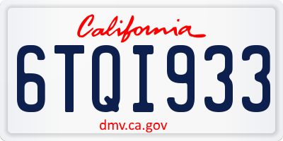 CA license plate 6TQI933