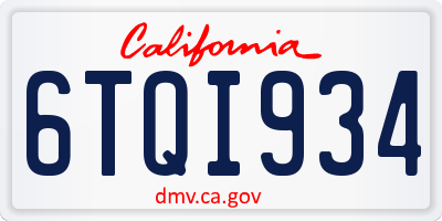 CA license plate 6TQI934