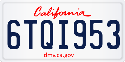 CA license plate 6TQI953