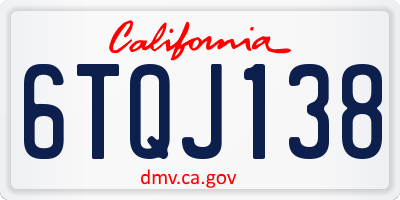 CA license plate 6TQJ138