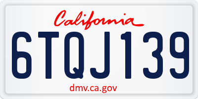 CA license plate 6TQJ139