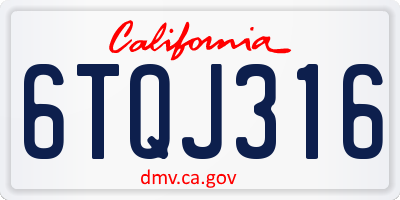 CA license plate 6TQJ316