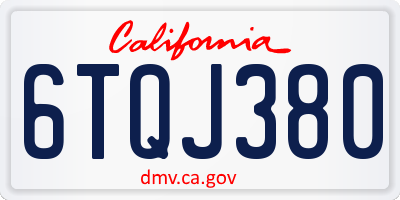 CA license plate 6TQJ380