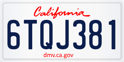 CA license plate 6TQJ381