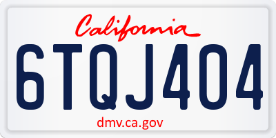 CA license plate 6TQJ404