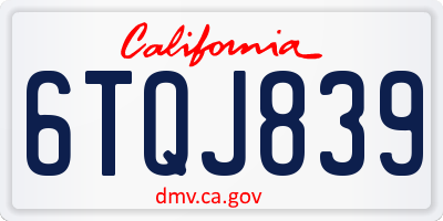 CA license plate 6TQJ839