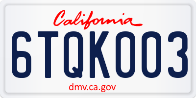 CA license plate 6TQK003