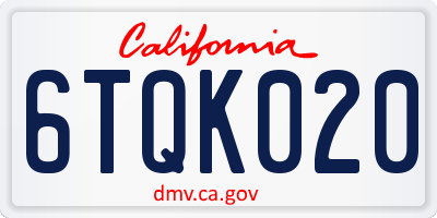 CA license plate 6TQK020