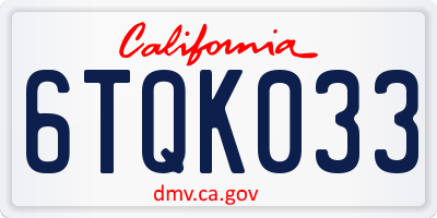 CA license plate 6TQK033