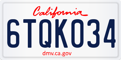 CA license plate 6TQK034