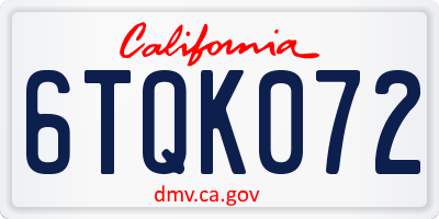 CA license plate 6TQK072