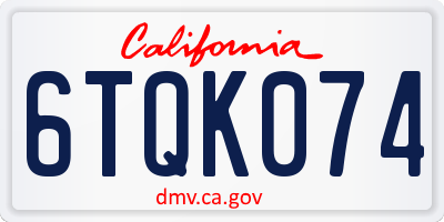 CA license plate 6TQK074