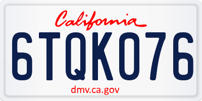 CA license plate 6TQK076