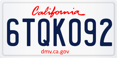 CA license plate 6TQK092