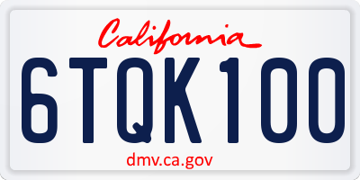 CA license plate 6TQK100