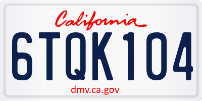 CA license plate 6TQK104