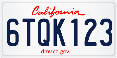 CA license plate 6TQK123