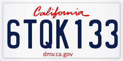 CA license plate 6TQK133