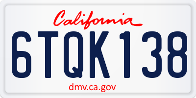 CA license plate 6TQK138