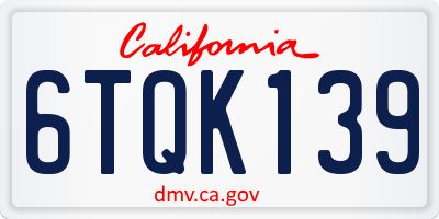 CA license plate 6TQK139