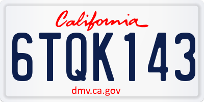 CA license plate 6TQK143