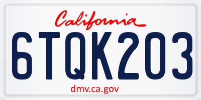 CA license plate 6TQK203