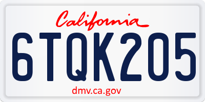 CA license plate 6TQK205