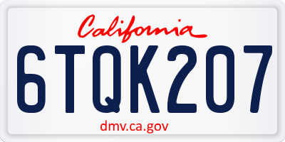 CA license plate 6TQK207