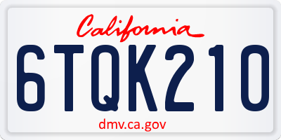 CA license plate 6TQK210