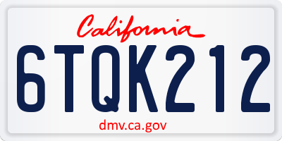 CA license plate 6TQK212