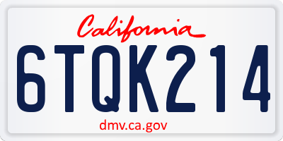 CA license plate 6TQK214