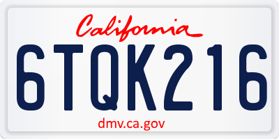 CA license plate 6TQK216