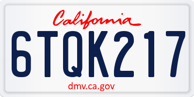 CA license plate 6TQK217
