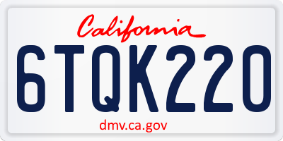 CA license plate 6TQK220