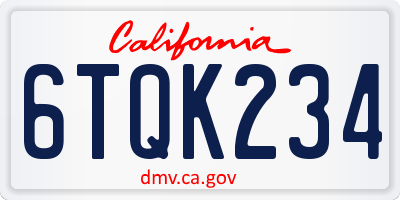 CA license plate 6TQK234