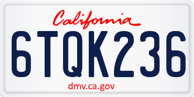 CA license plate 6TQK236