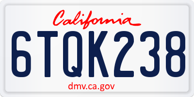 CA license plate 6TQK238