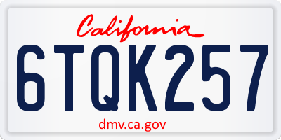 CA license plate 6TQK257